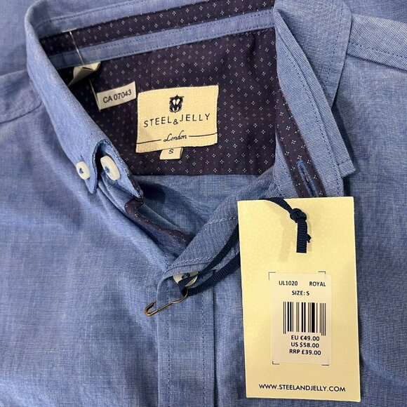 STEEL & JELLY Men's Royal Blue Button Up Shirt - Size Small - NWT $58 - Picture 4 of 4